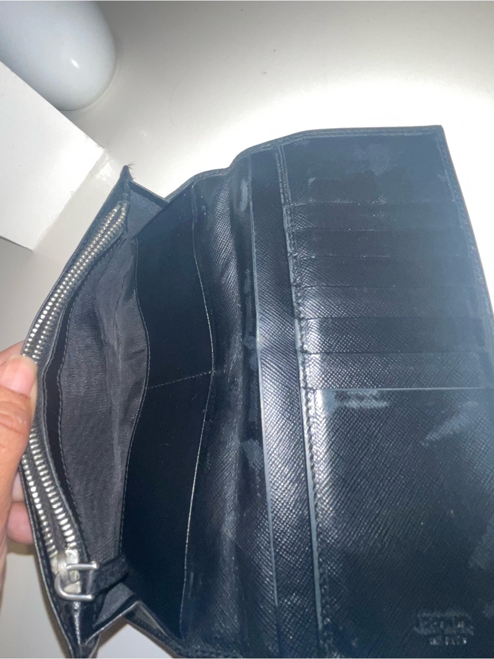 Prada black Saffiano leather long bifold wallet with a zip coin pocket - Picture 6 of 11